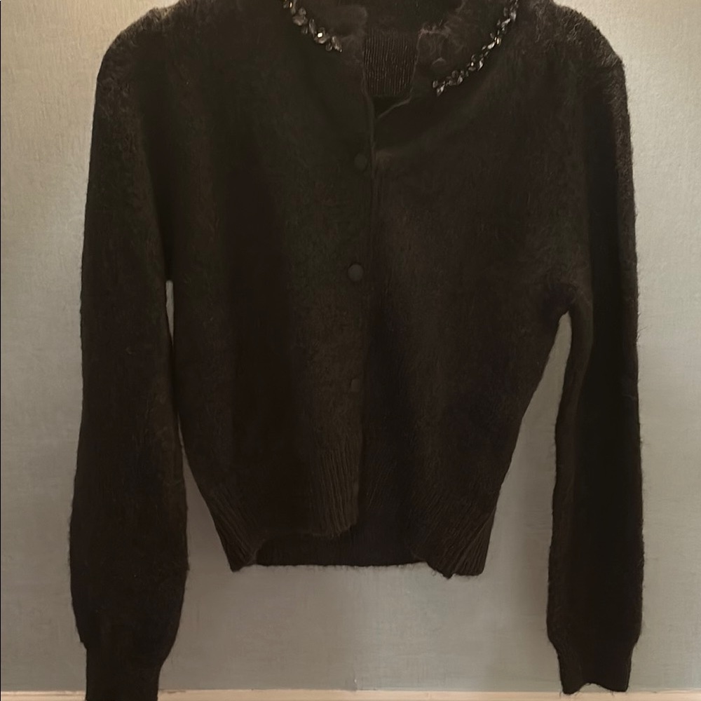 Deep Green Fancy Cardigan with Embellished Collar